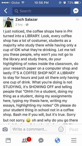 Guy Slams Filipino Students for Studying in Coffee Shops! This Will Make You Absolutely Furious! Guy Slams Filipino Students for Studying in Coffee Shops! This Will Make You Absolutely Furious!