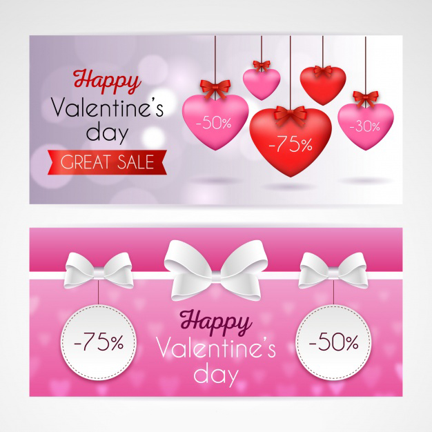 Realistic valentine's day sale banners Free Vector