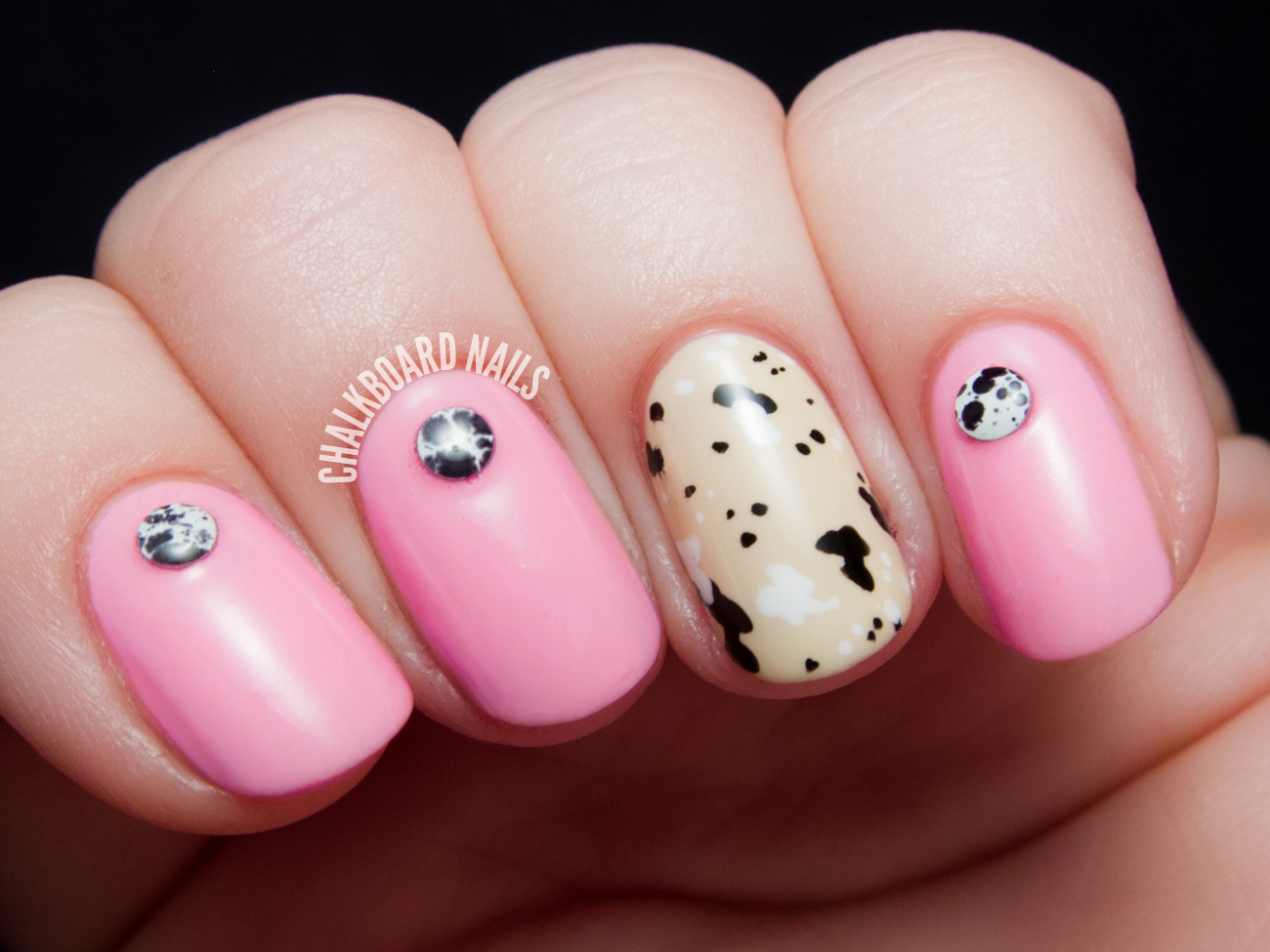 Pink Manicure with Splattered Studs
