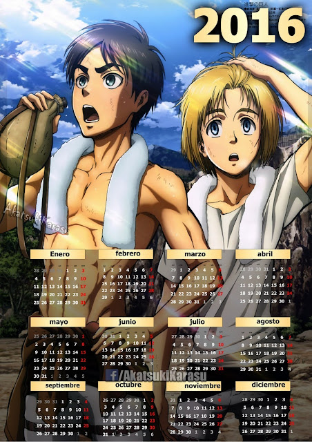 calendario 2016 shingeki no kyojin