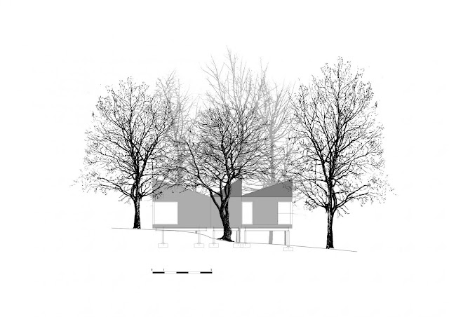 Drawing of small resort house in the forest