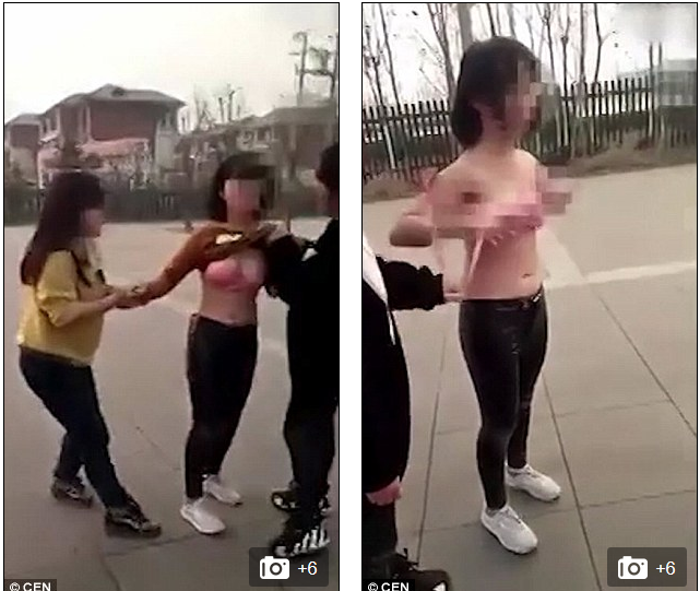 Chinese girls punched and strip.