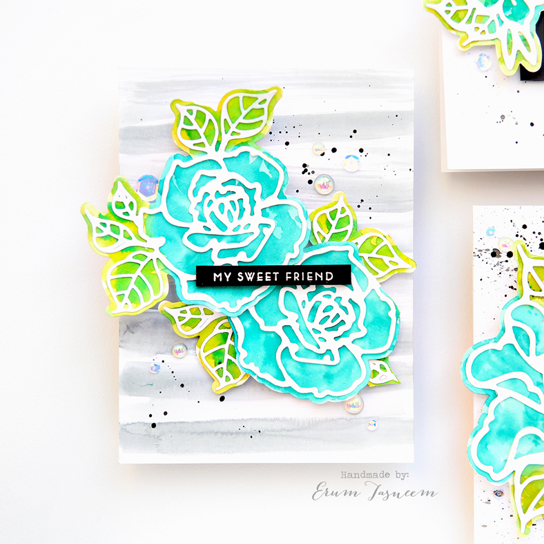 Spellbinders Good Vibes Only by Stephanie Low | Rosy Summer Flowers Etched Dies | Watercolor Cards by Erum Tasneem | @pr0digy0