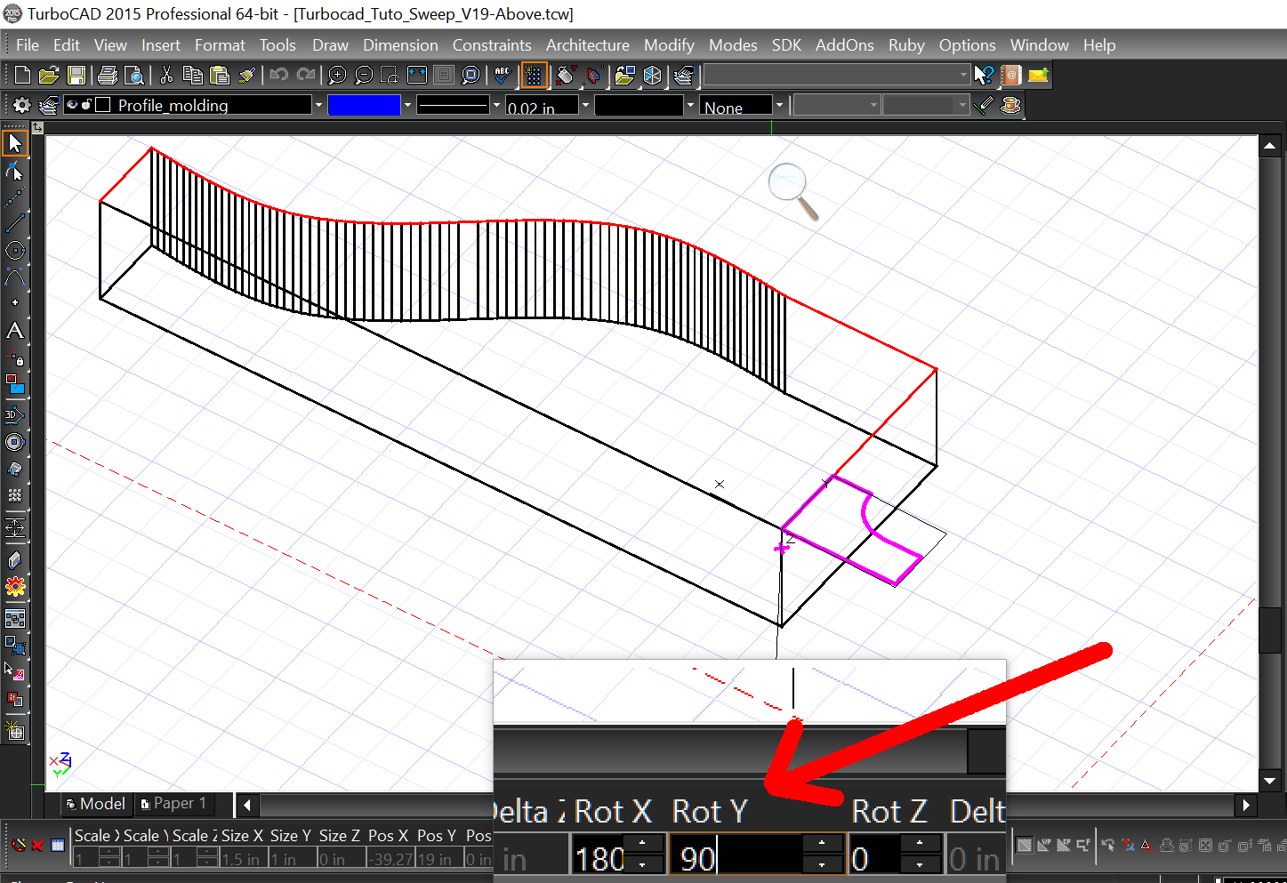 TurboCAD, le coffre à outils CAO The CAD toolbox Turbocad Sweep tool