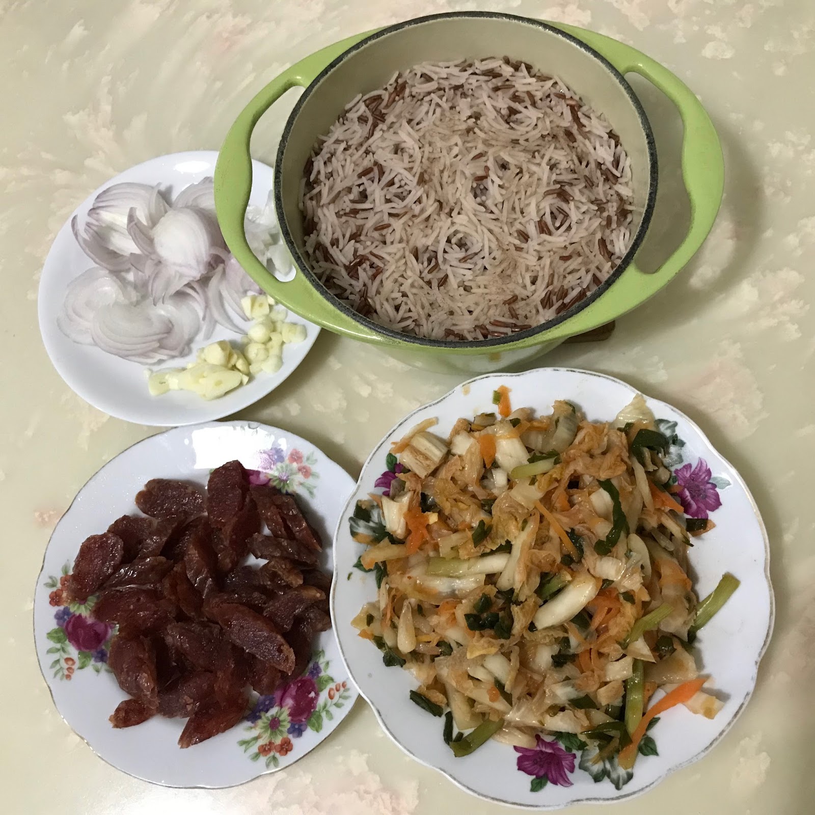 Kimchi Fried Rice with Chinese Sausage (Lap Cheong)