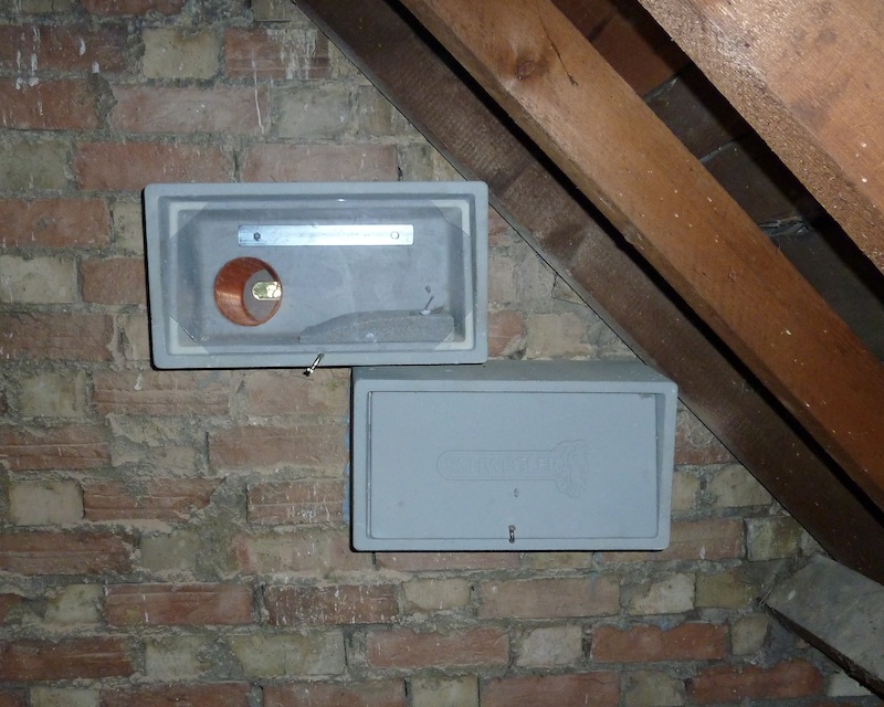 Action for Swifts Retrofitted observation Swift boxes inside a gable end