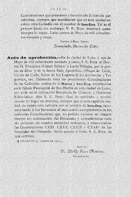 Constituciones de las cofradías unidas de Minerva y Vera Cruz. León, 1895. Foto y archivo G. Márquez