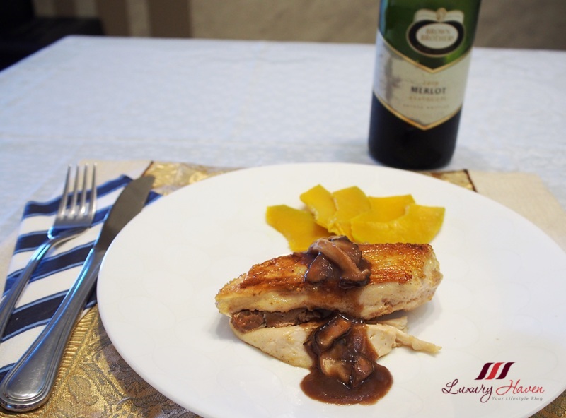 Tasty Foie Gras Stuffed Chicken in Merlot Red Wine Reduction