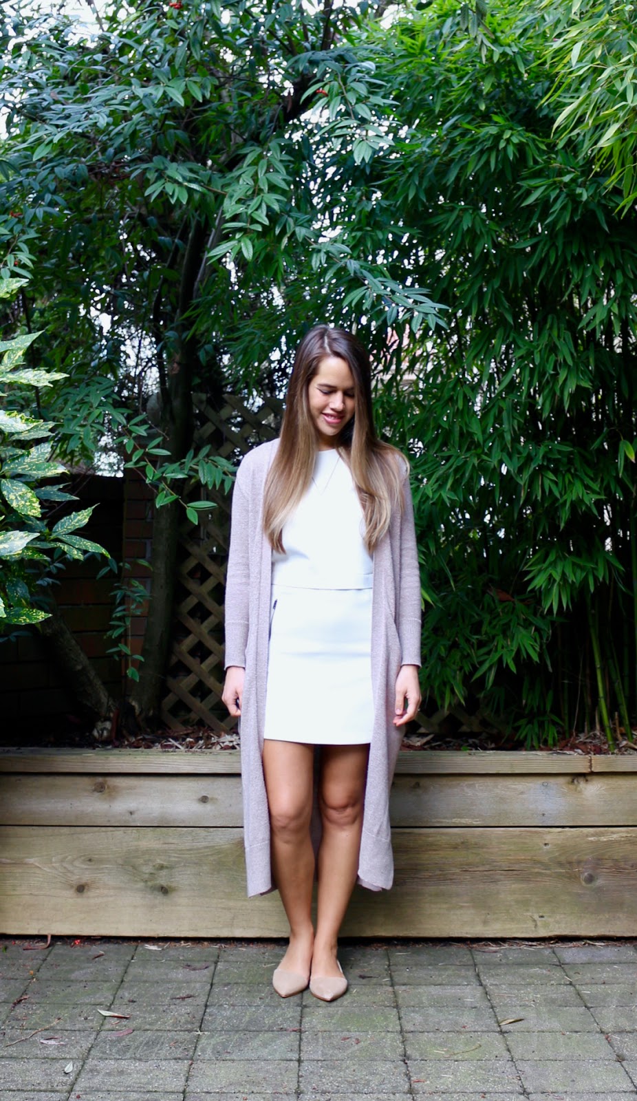 Jules in Flats - Duster Cardigan with White Shift Dress (Business Casual Spring Workwear on a Budget) 