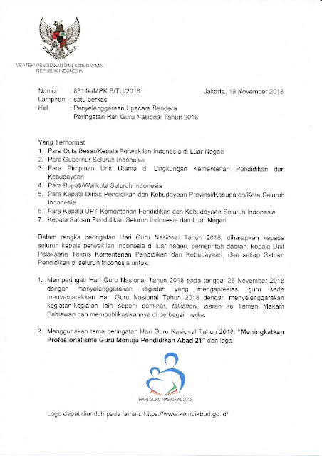 Download Surat Edaran Mendikbud Tentang Upacara Bendera Hari Guru Nasional 2018