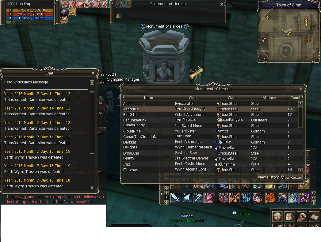 Furious Steel clan Lineage 2 and Andouille exploiting raidbosses on