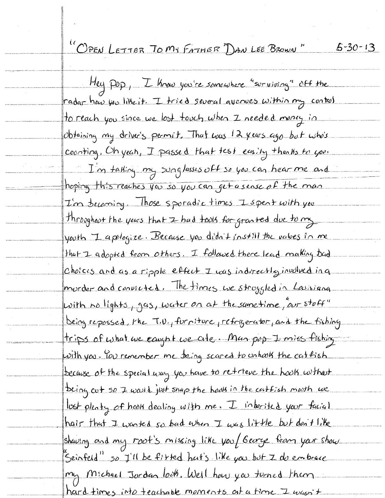 Friends of prisoners: Devin Brown, open letter to his father