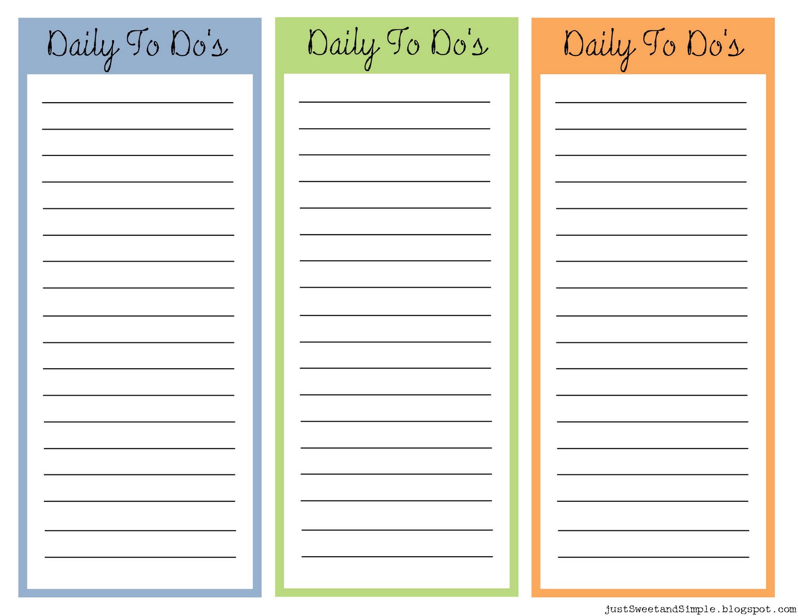 Just Sweet And Simple Printable Little Daily To Do Lists.