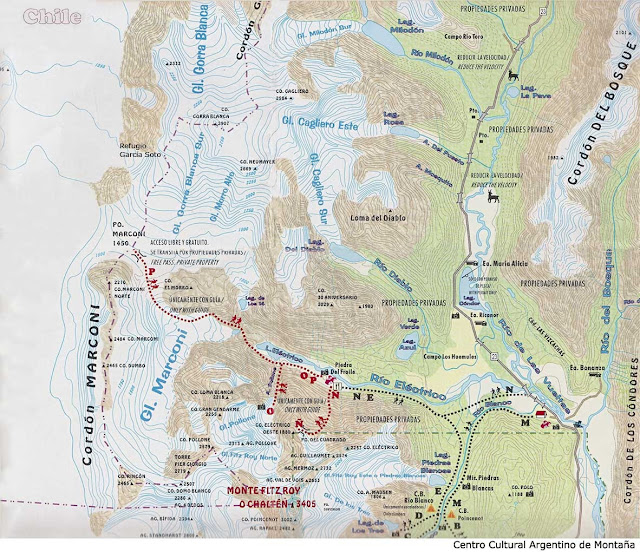 Mapa das trilhas de El Chaltén - Patagônia Argentina