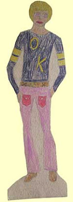 Handmade male paper doll, crayon on cardboard