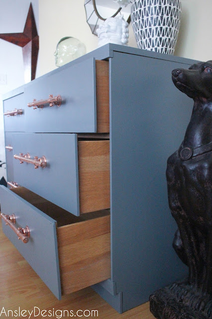 Grey Dresser with DIY Copper Pipe Drawer Pulls
