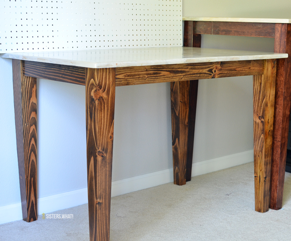 beautifully stained table with a dark walnut stain and white washed stain on top