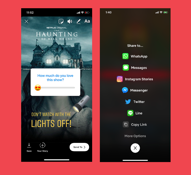 Netflix viewers can share a favorite title directly to Instagram as Stories