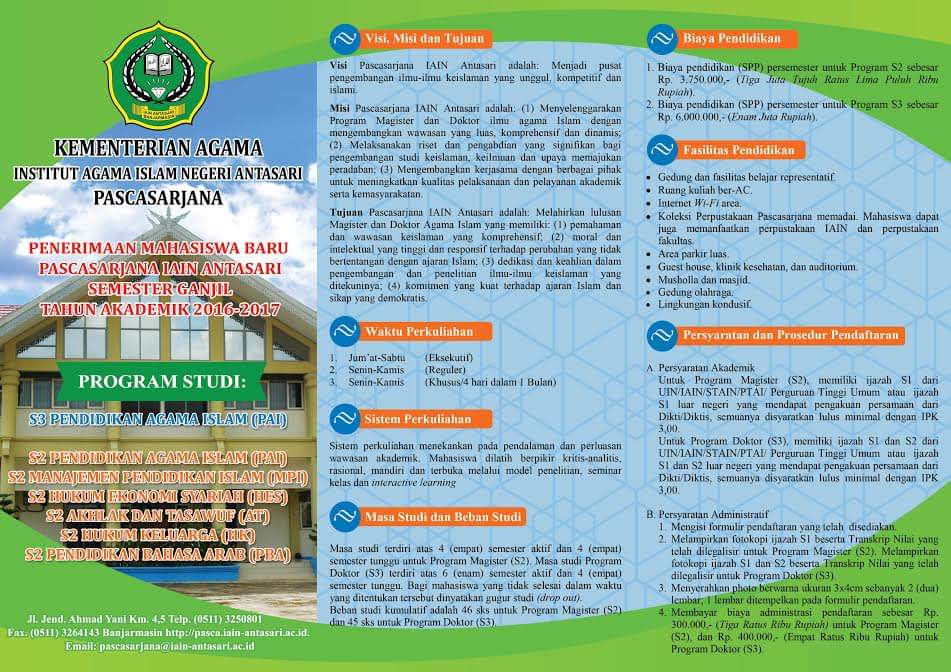 Brosur Penerimaan Mahasiswa Baru Ganjil 2016 2017 Pascasarjana Iain Antasari Catatan Tsanwari