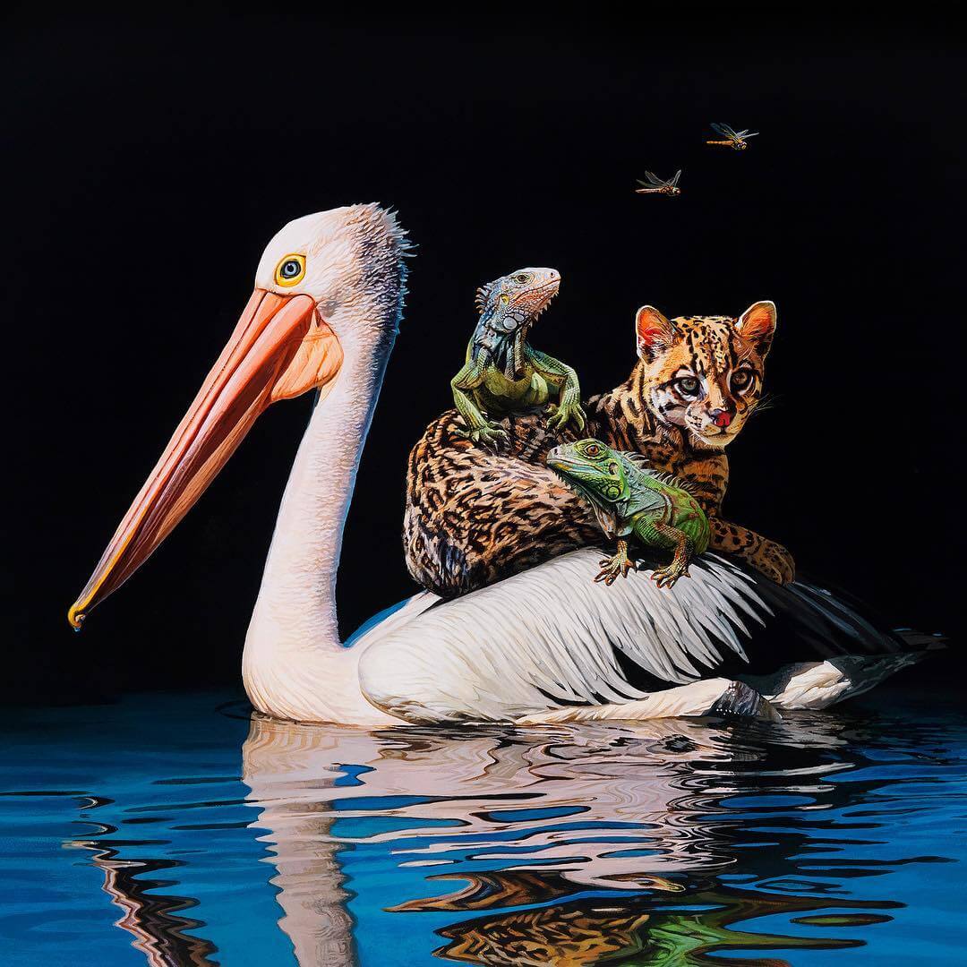 Beautiful Hyperrealistic Paintings Of Migrating Animals That Carry Tiny Ecosystems On Their Backs