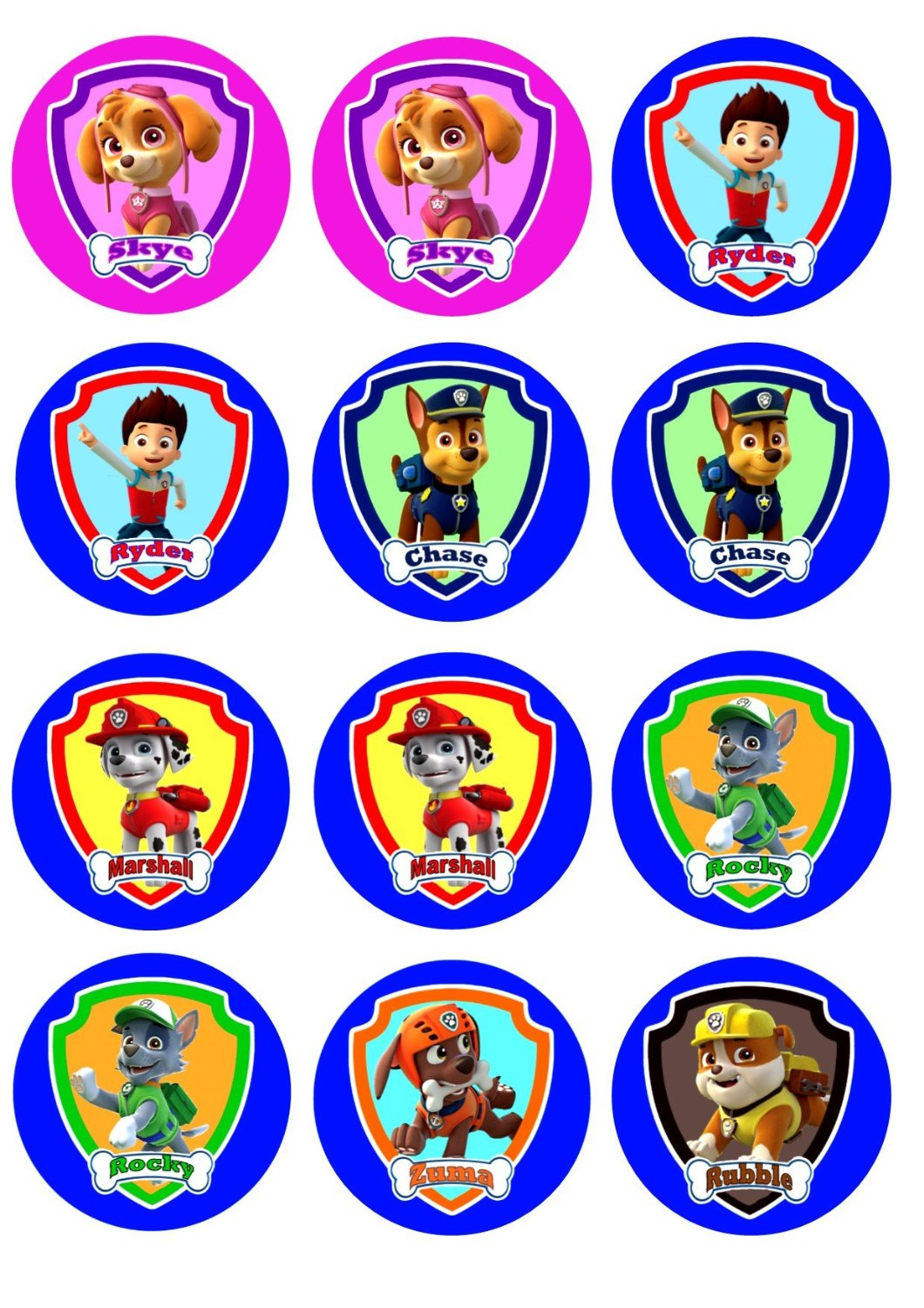 Instant Download Paw Patrol Stickers 2in / Cupcake Toppers / Favor