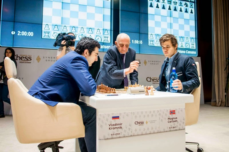 Magnus Carlsen impitoyable face à  Vladimir Kramnik au Mémorial Vugar Gashimov - Photo © Shamkir Chess Tournament 2015 