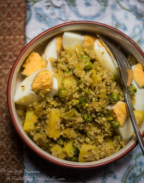 Indian style quinoa salad with potatoes and peas
