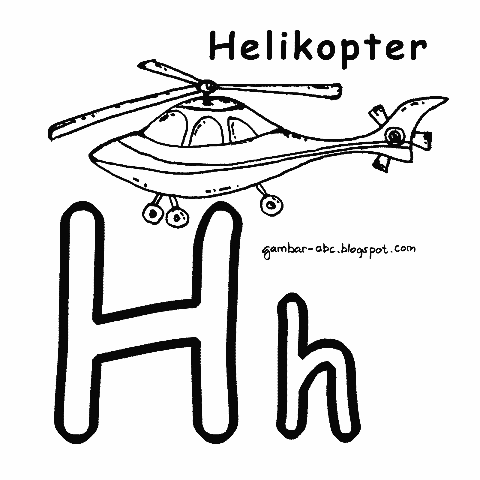 Mewarnai Huruf "H" Gambar Helikopter - Contoh Gambar Mewarnai