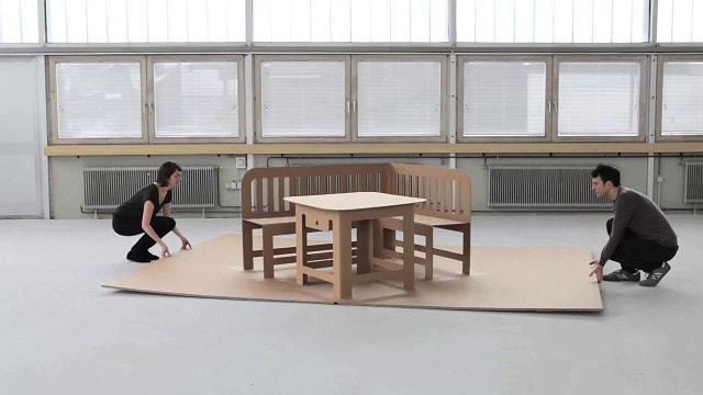 spreading cardboard table and chair 
