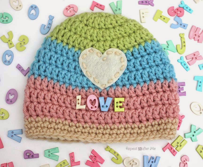 Love Button Crochet Hat - Repeat Crafter Me