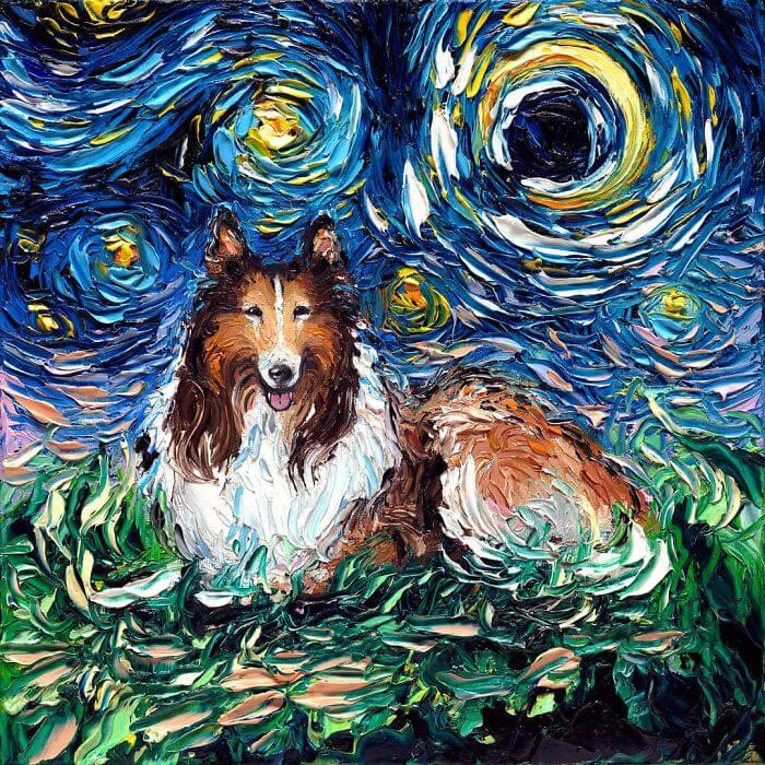 Artist Whose Beautiful Painting Was Mistaken For A Van Gogh Created Incredible 'Starry Night' Dog Series