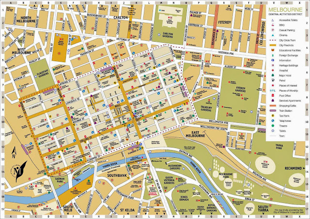 Mapa do centro de Melbourne