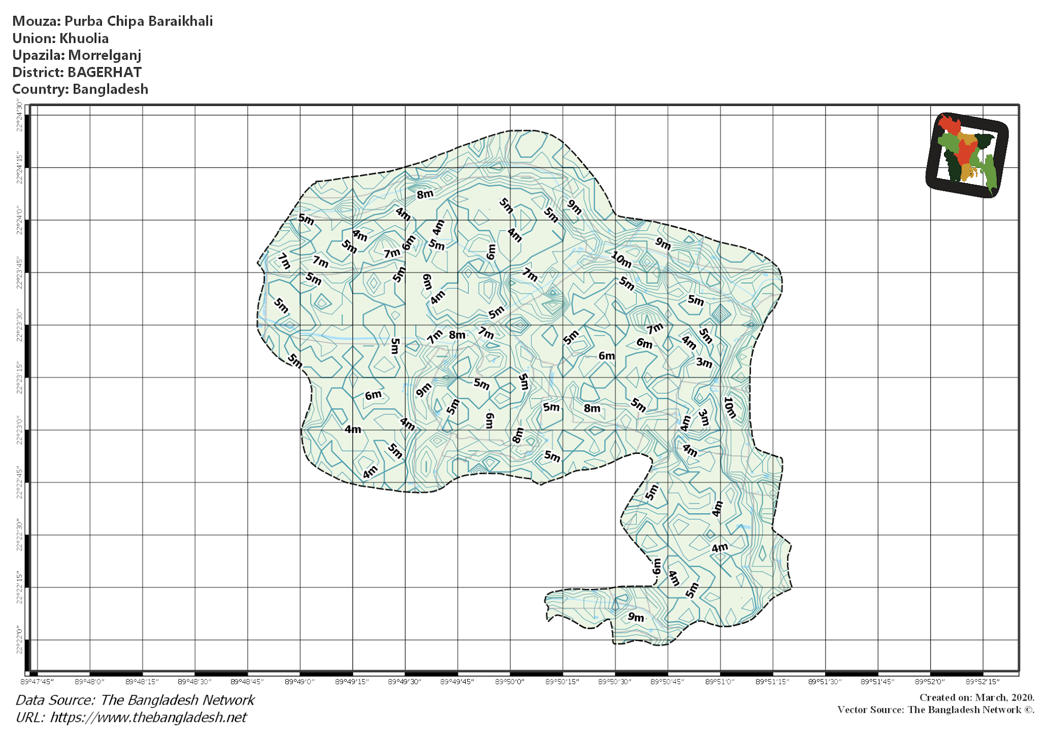 Map of Purba Chipa Baraikhali Mouza, Morrelganj, Bagerhat