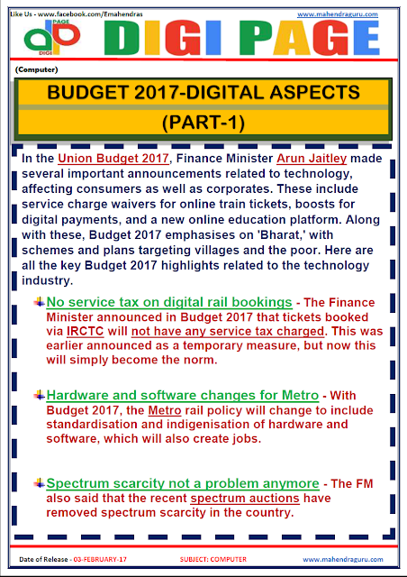 DP | BUDGET 2017 - DIGITAL ASPECTS | 3 - FEB - 17 DP | BUDGET 2017 - DIGITAL ASPECTS | 3 - FEB - 17