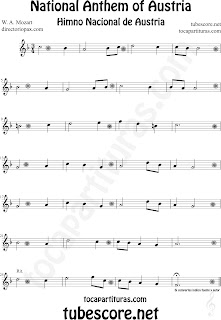 Partitura del Himno Nacional de Austria para Flauta Travesera, flauta dulce y flauta de pico National Anthem of Austria Sheet Music for Flute and Recorder Music Scores Nationalhymne von Österreich Noten für Flöte und Blockflöte Music Scores