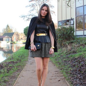 Leather peplum and geometric skirt