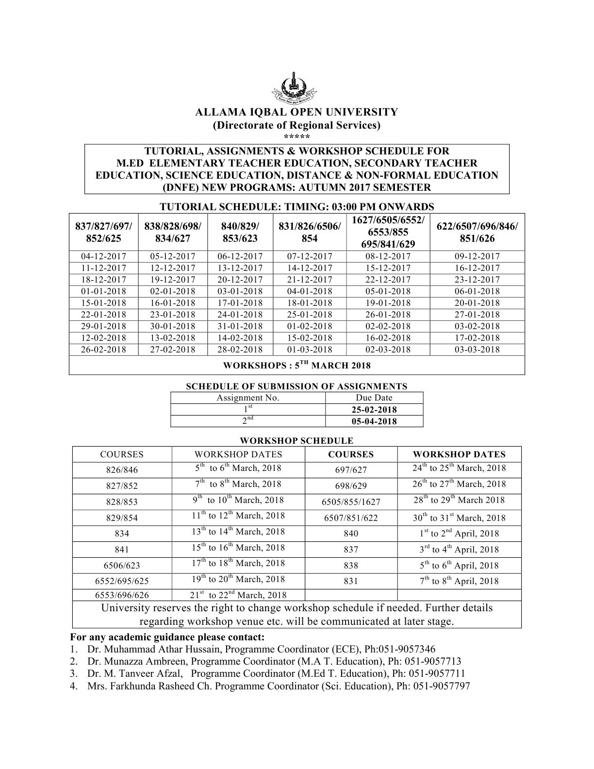 assignment schedule