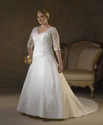 Plus Size 3/4 Lace Sleeves Wedding Dress Gown