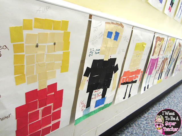Making mosaic portraits to teach area and perimeter in the elementary classroom from I Want to be a Super Teacher