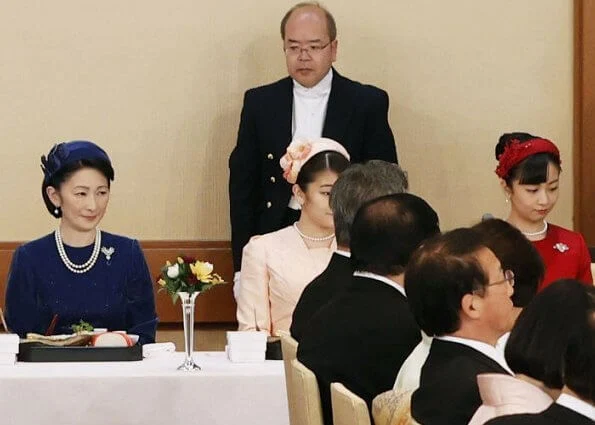 Japanese Prime Minister Shinzo Abe, Empress Masako, Crown Princess Kiko, Princess Kako and Princess Mako