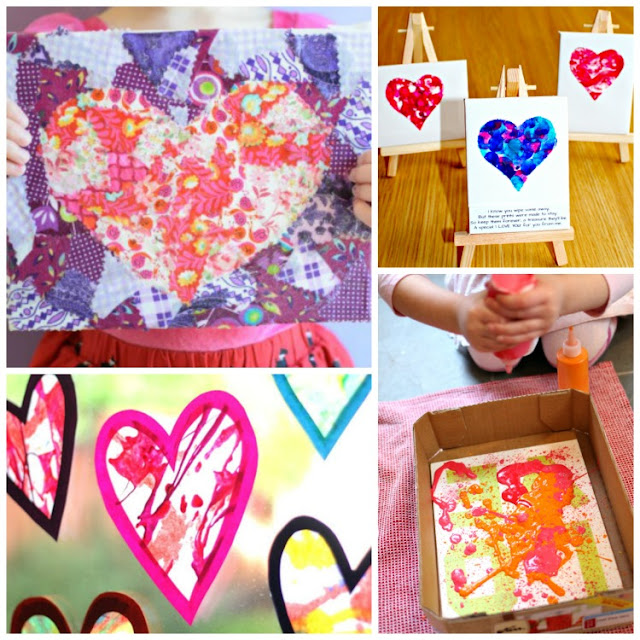 Valentine's Day Process Art Projects- Great collection of 20 ideas for Valentine process art for toddlers, preschoolers, kindergartners, and elementary kids. You'll find plenty of hearts, painting, stamping, collages, sculpture, and more!