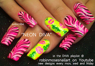neon zebra nail, pink and yellow neon, yellow neon nail, pink neon nail, zebra print nail, money sign nails, hot lips