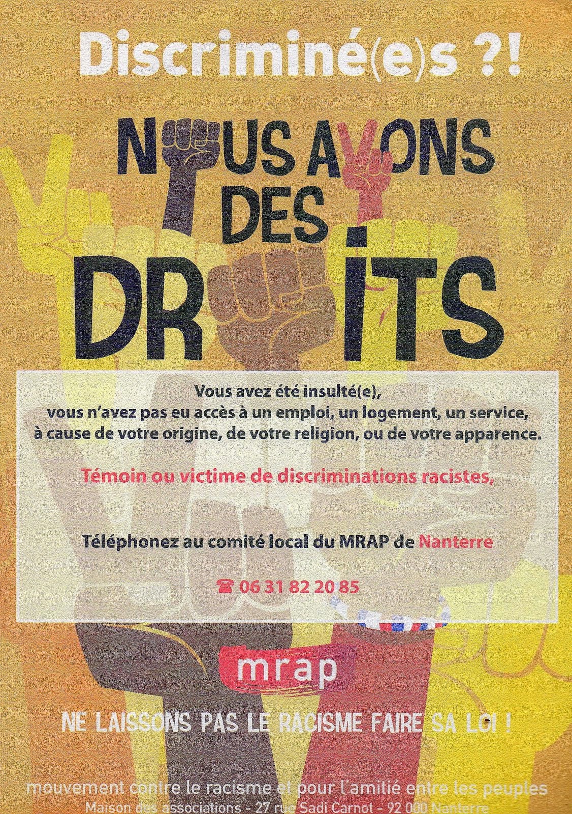 Pour contacter le MRAP à Nanterre   mrap.nanterre@orange.fr