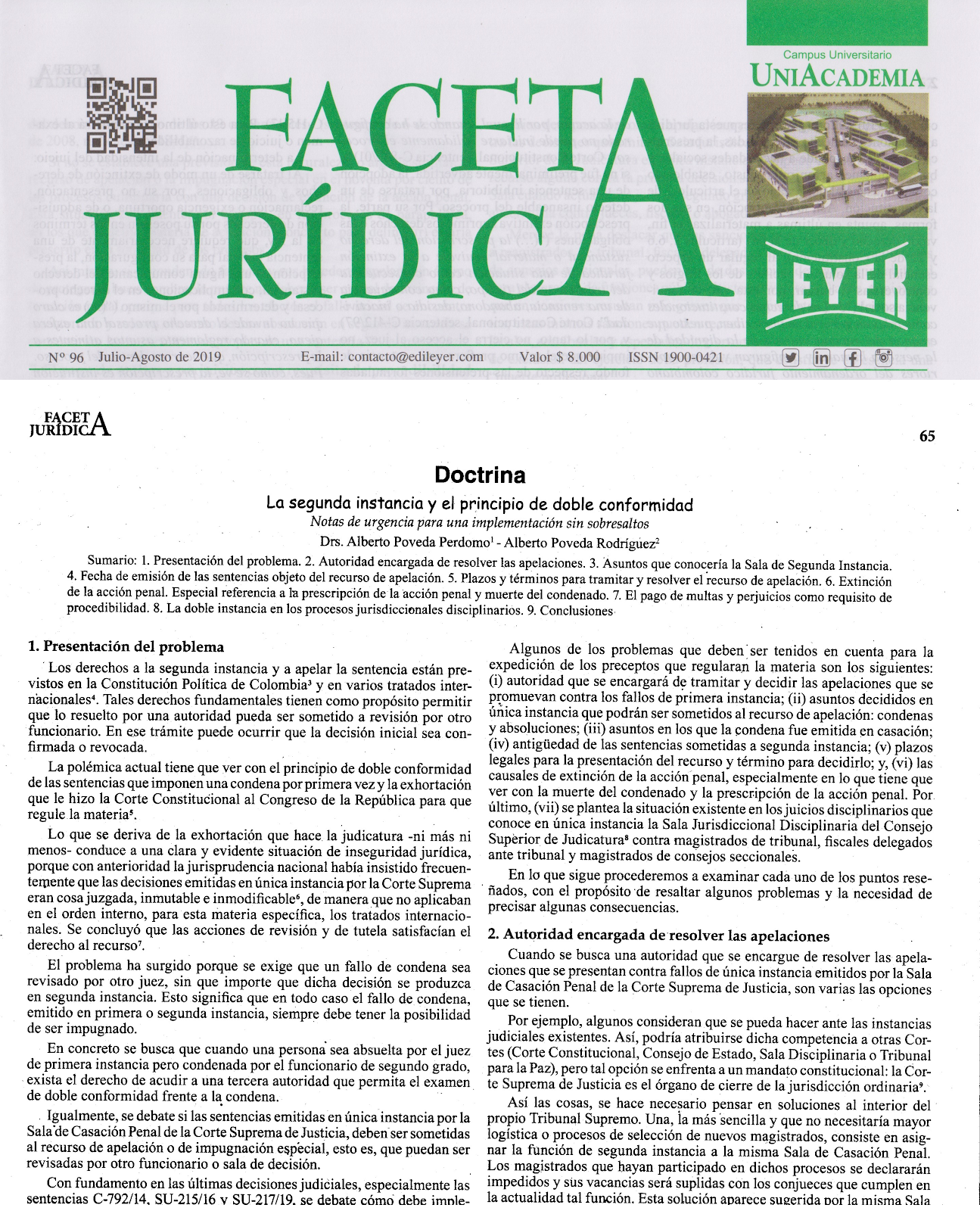 FACETA JURIDICA N° 96 Julio-Agosto de 2019