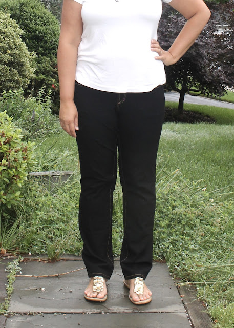 Black pull-on stretch jeans made from the Ginger Jeans sewing pattern by Closet Case Files.