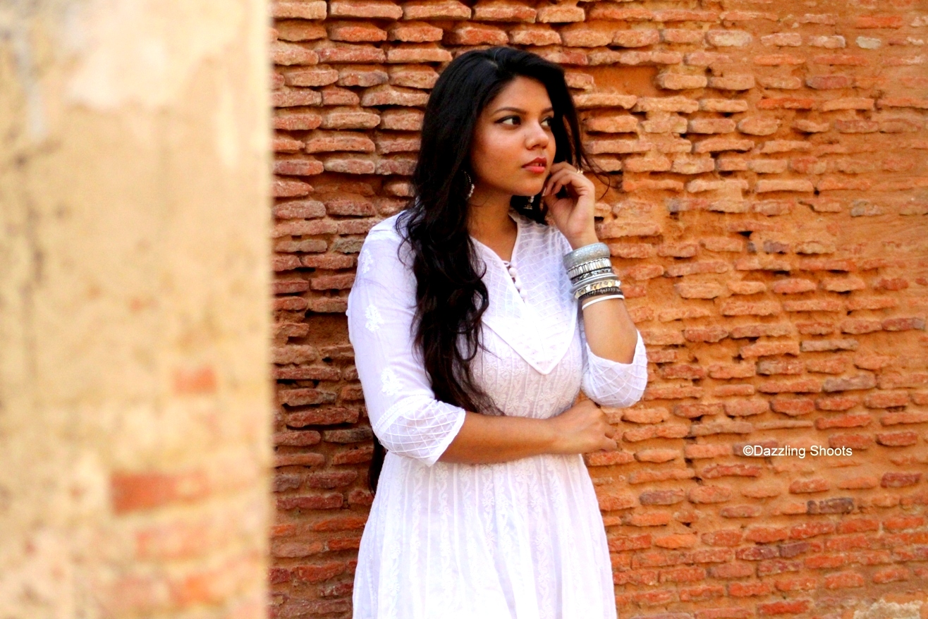 Chikan White Anarkali Lucknow