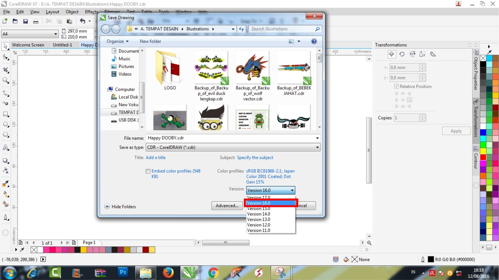 Cara mengatasi Agar file Cdr Dapat di Buka di Semua Versi