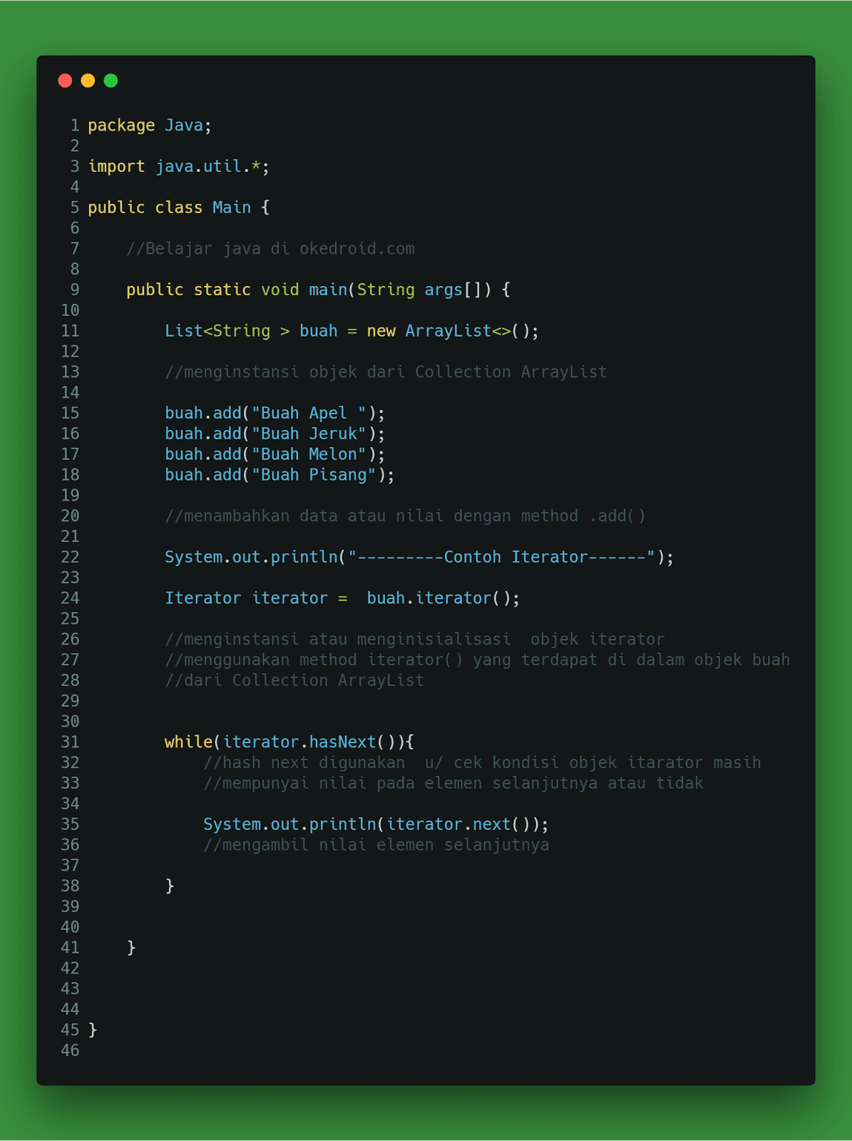 Belajar Memakai Iterator Pada Aktivitas Java - Java Media Kita