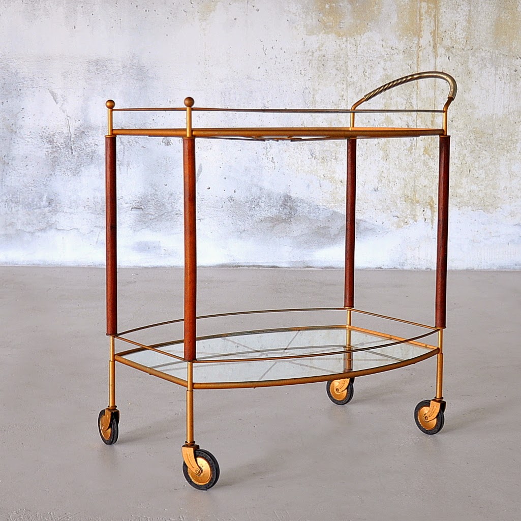 SELECT MODERN Teak & Bronzed Rolling Bar Cart
