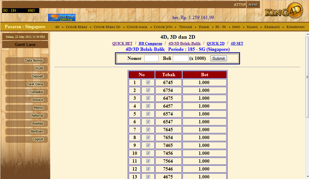 Cara Betting 4D/3D Bolak Balik atau BB Di King4d Panduan